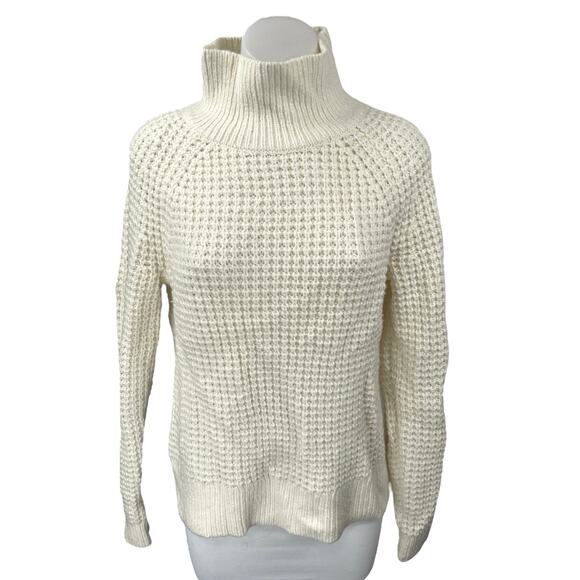 Ann Taylor Loft Cream Wool Chunky Knit Long Sleeve Turtleneck Sweater Top Size M - Picture 1 of 4